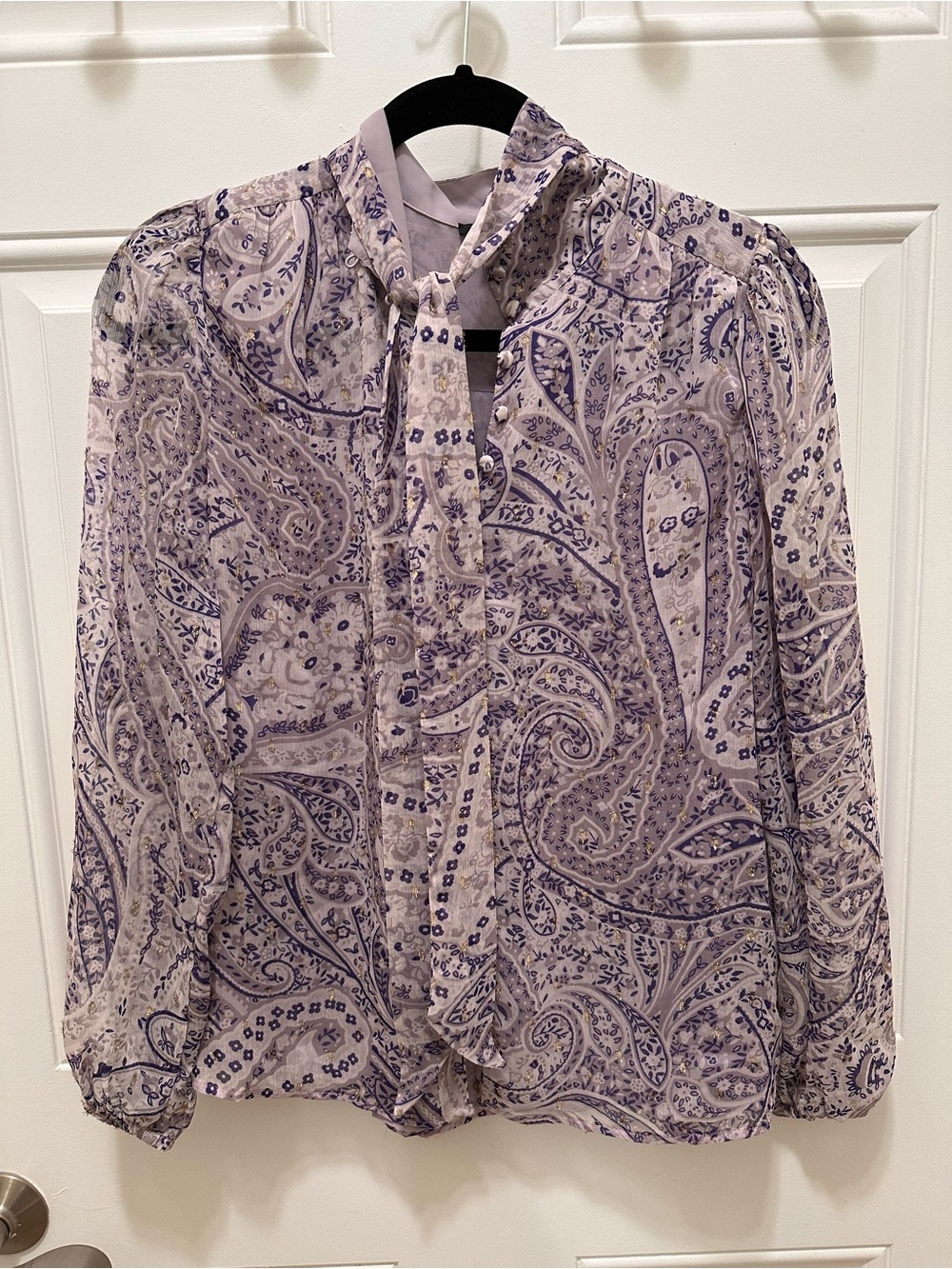Ann Taylor Lavender Paisley Tie-Neck Blouse